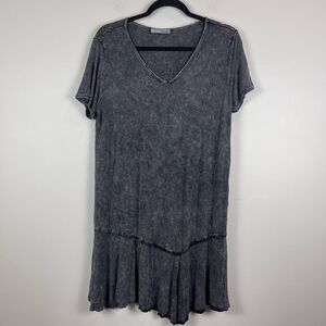 Chatoyant Womens Mineral Wash Mini Dress Sz M Black Gray Stretchy Grunge Drapey